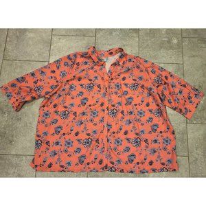 Catherines 3/4 Sleeve Button Up Top Size 3X Pink Blue Floral